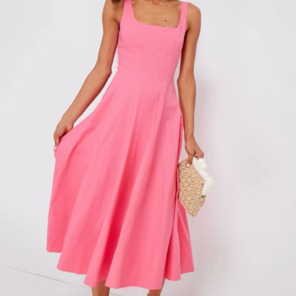 STAUD Pink A-Line Midi Dress for Weddings